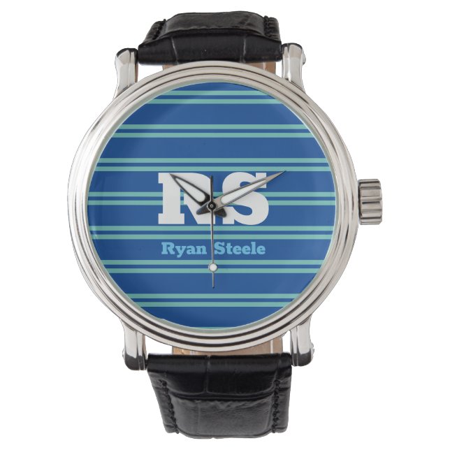 Vet monogram en naam, Lt. Blauwgroen lijnen op die Horloge (Voorkant)