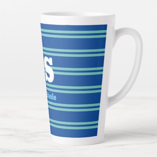 Vet monogram en naam, Lt. Blauwgroen lijnen op die Latte Mok (Rechts)