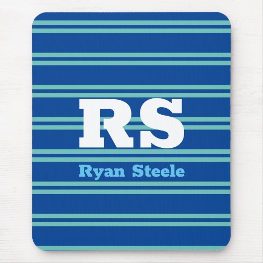 Vet monogram en naam, Lt. Blauwgroen lijnen op die Muismat (Voorkant)