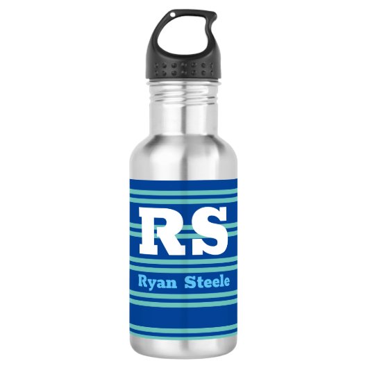 Vet monogram en naam, Lt. Blauwgroen lijnen op die Waterfles (Voorkant)