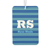 Vet monogram en naam, Lt Blauwgroen lijnen op diep Luchtverfrisser (Achterkant)