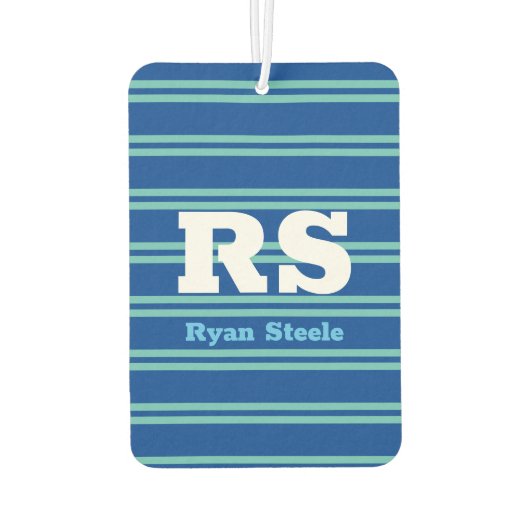 Vet monogram en naam, Lt Blauwgroen lijnen op diep Luchtverfrisser (Achterkant)