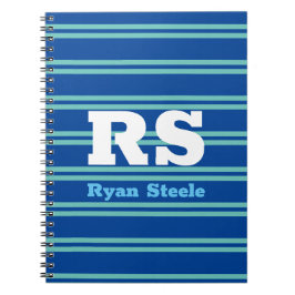 Vet monogram en naam, Lt Blauwgroen lijnen op diep Notitieboek