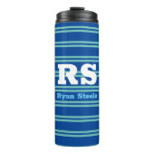 Vet monogram en naam, Lt Blauwgroen lijnen op diep Thermosbeker (Voorkant)