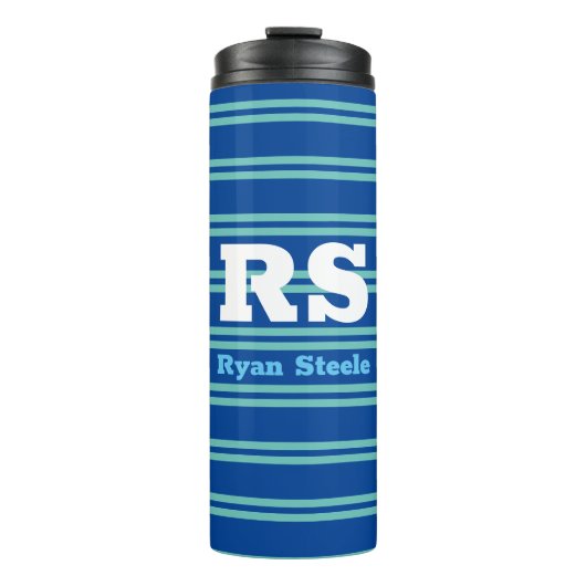 Vet monogram en naam, Lt Blauwgroen lijnen op diep Thermosbeker (Voorkant)
