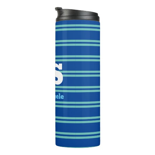 Vet monogram en naam, Lt Blauwgroen lijnen op diep Thermosbeker (Geroteerd rechts)