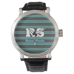 Vet monogram en naam, Lt. Blauwgroen lijnen op don Horloge