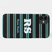 Vet monogram en naam, Lt. Blauwgroen lijnen op zwa Case-Mate iPhone Case (Achterkant (horizontaal))