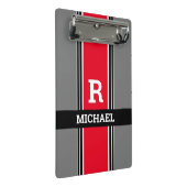 Vet monogram en naam, rode grijze en zwarte strepe mini klembord (Schuin)