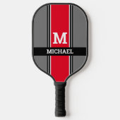 Vet monogram en naam, rode grijze en zwarte strepe pickleball paddle (Voorkant)