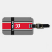 Vet monogram en naam, Rode grijze zwarte strepen,  Bagagelabel (Voorkant horizontaal)