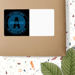 Vet Monogram- en retouradres, enz.   Blauw en zwar Etiket