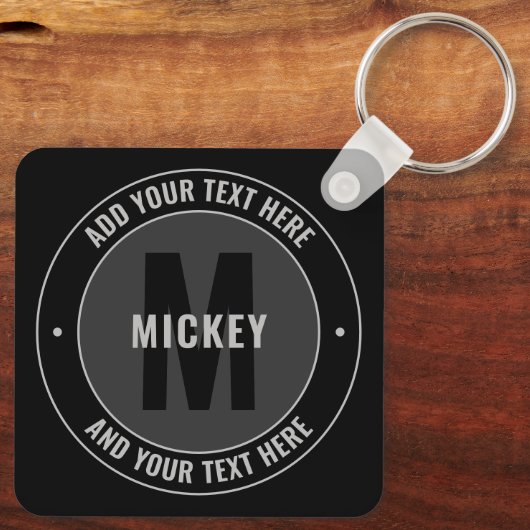 Vet monogram en tekst | Zwart-grijs Sleutelhanger (Achterkant)