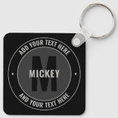 Vet monogram en tekst | Zwart-grijs Sleutelhanger (Achterkant)