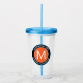Vet monogram en tekst | Zwart wit Oranje en blauw Acryl Drinkbeker (Voorkant)