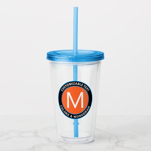 Vet monogram en tekst | Zwart wit Oranje en blauw Acryl Drinkbeker (Voorkant)