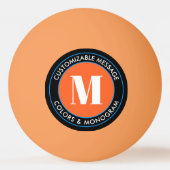 Vet monogram en tekst | Zwart wit Oranje en blauw Pingpongbal (Voorkant)
