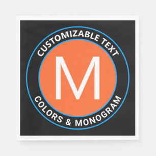 Vet monogram en tekst Zwart wit Oranje en blauw Servet
