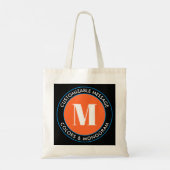 Vet monogram en tekst | Zwart wit Oranje en blauw Tote Bag (Achterkant)