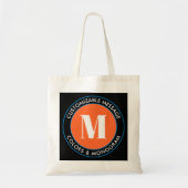 Vet monogram en tekst | Zwart wit Oranje en blauw Tote Bag (Voorkant)
