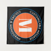 Vet monogram en tekst | Zwart wit Oranje en blauw Wandkleed (Voorkant (horizontaal))