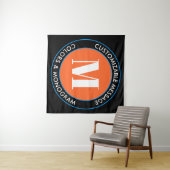 Vet monogram en tekst | Zwart wit Oranje en blauw Wandkleed (In Situ (horizontaal))