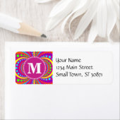 Vet Monogram Funky Patroon Hot Pink Design Etiket (Insitu)