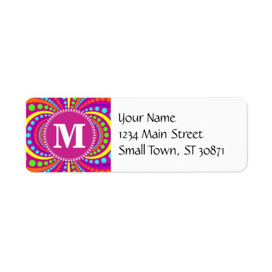 Vet Monogram Funky Patroon Hot Pink Design Etiket (Voorkant)