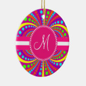Vet Monogram Funky Patroon Hot Pink Design Keramisch Ornament (Rechts)