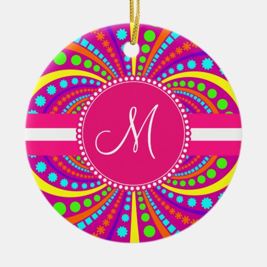 Vet Monogram Funky Patroon Hot Pink Design Keramisch Ornament (Voorkant)