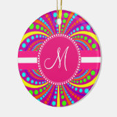 Vet Monogram Funky Patroon Hot Pink Design Keramisch Ornament (Links)