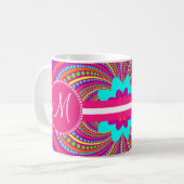 Vet Monogram Funky Patroon Hot Pink Design Koffiemok (Voorkant links)
