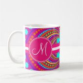Vet Monogram Funky Patroon Hot Pink Design Koffiemok (Links)