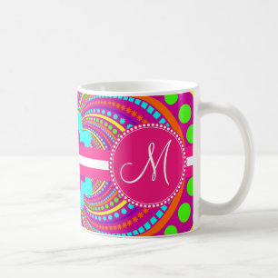 Vet Monogram Funky Patroon Hot Pink Design Koffiemok