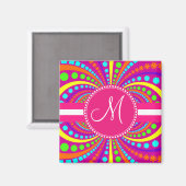 Vet Monogram Funky Patroon Hot Pink Design Magneet (Voorkant / Achterkant)