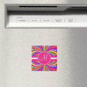 Vet Monogram Funky Patroon Hot Pink Design Magneet (Insitu (Vaatwasser))