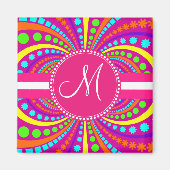 Vet Monogram Funky Patroon Hot Pink Design Magneet (Voorkant)