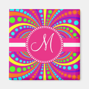 Vet Monogram Funky Patroon Hot Pink Design Magneet