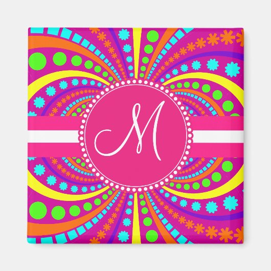 Vet Monogram Funky Patroon Hot Pink Design Magneet (Voorkant)