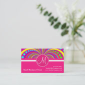 Vet Monogram Funky Patroon Hot Pink Design Visitekaartje (Staand voorkant)