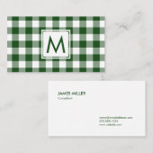 Vet Monogram Groen Wit Buffel Plaid Patroon Visitekaartje (Voorkant / Achterkant)