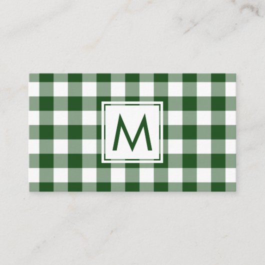 Vet Monogram Groen Wit Buffel Plaid Patroon Visitekaartje (Voorkant)