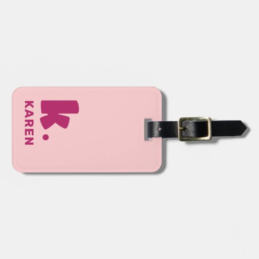 Vet monogram initiaal en naam roze bordeaux bagagelabel (Voorkant horizontaal)