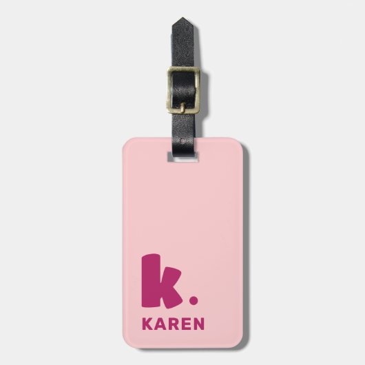 Vet monogram initiaal en naam roze bordeaux bagagelabel (Voorkant verticaal)