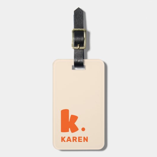 Vet monogram initiaal en naam sinaasappel bagagelabel (Voorkant verticaal)