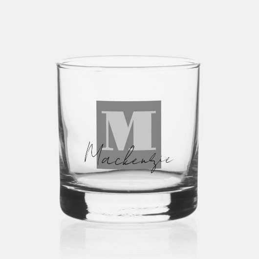 Vet Monogram Initiaal Fancy Script Aangepast Whisky Glas (Voorkant)