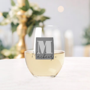Vet Monogram Initiaal Fancy Script Wijnglas Zonder Voet