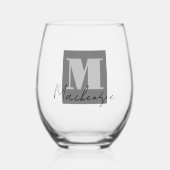 Vet Monogram Initiaal Fancy Script Wijnglas Zonder Voet (Voorkant)