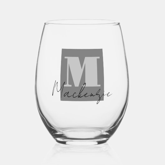 Vet Monogram Initiaal Fancy Script Wijnglas Zonder Voet (Voorkant)