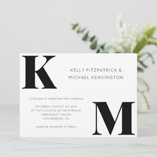 Vet Monogram Initialen Modern Minimal Wedding Kaart (Staand voorkant)